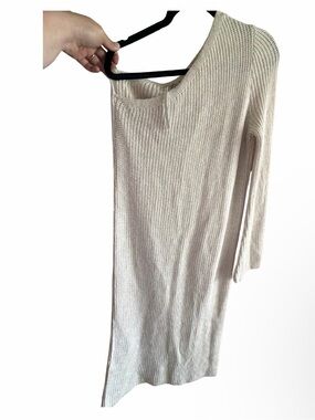 ASOS Cream one sleeve Off-the-Shoulder Ribbed Knit Sweater Dress